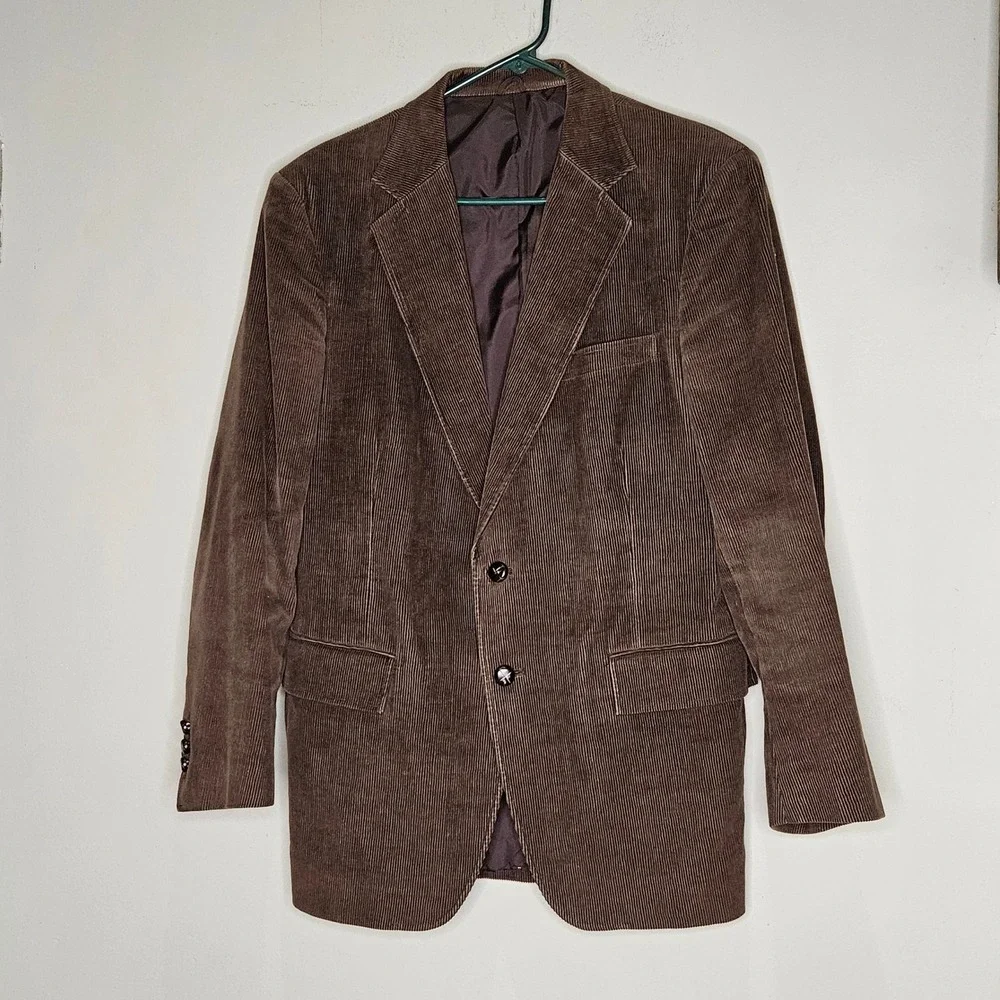 Mens Brown Corduroy Blazer‎ Lg Two Button Classic Sport Coat Jacket Holiday